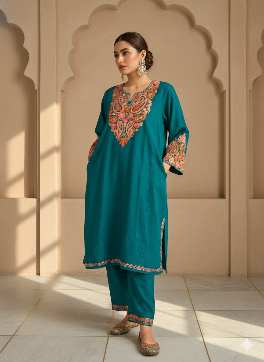 Gulshan-e-Zeenat Kashmiri Aari Embroidered Pheran Set