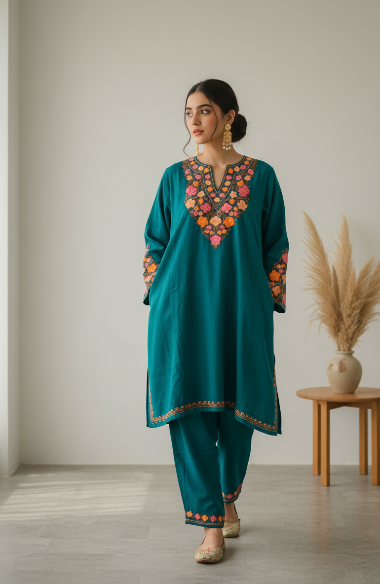 Gulshan-e-Shahbano Kashmiri Aari Embroidered Pheran Set