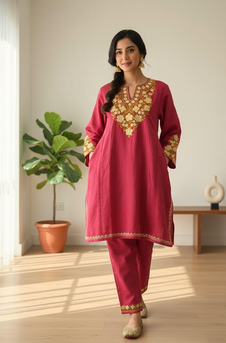 Gulzar-e-Zar Kashmiri Aari Embroidered Pheran Set