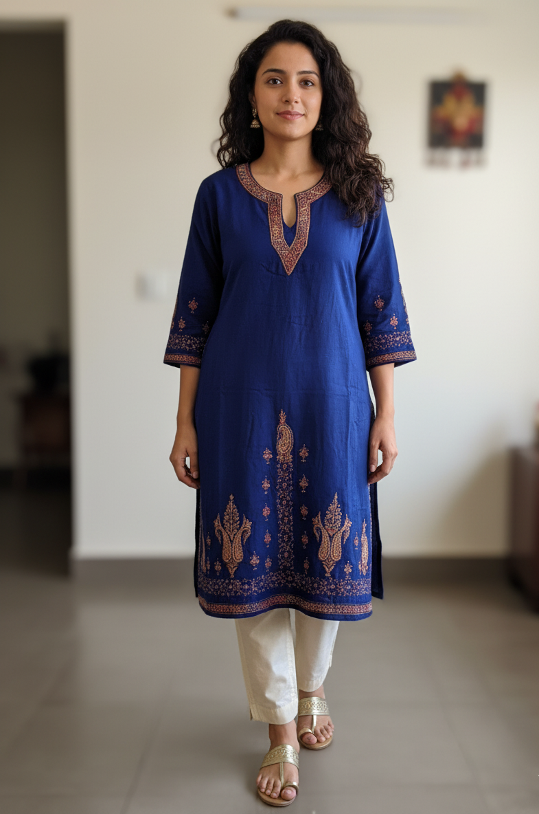 Pure Raffal Wool Neel Sozni Hand-Embroidered Pheran