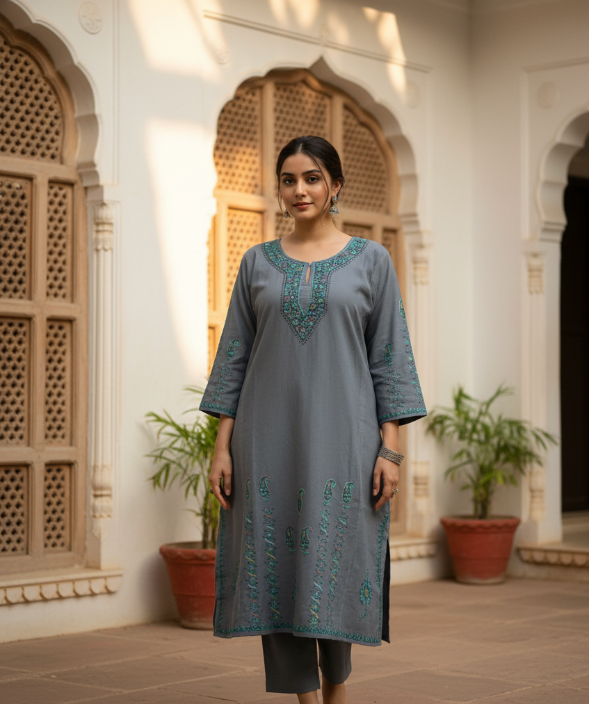 Pure Raffal Wool Noorkaar Handwork Sozni Embroidery Pheran