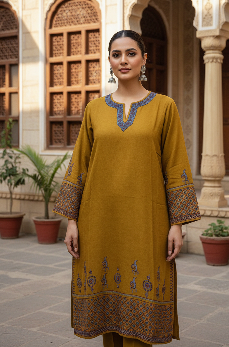 Pure Raffal Wool Mehrbaan Handwork Sozni Embroidery Pheran