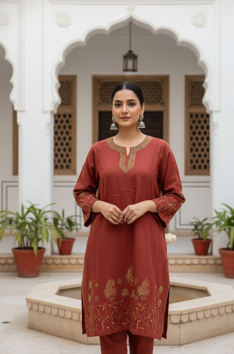 Pure Raffal Wool Ruh-e-Gulnaar Handwork Sozni Embroidery Pheran