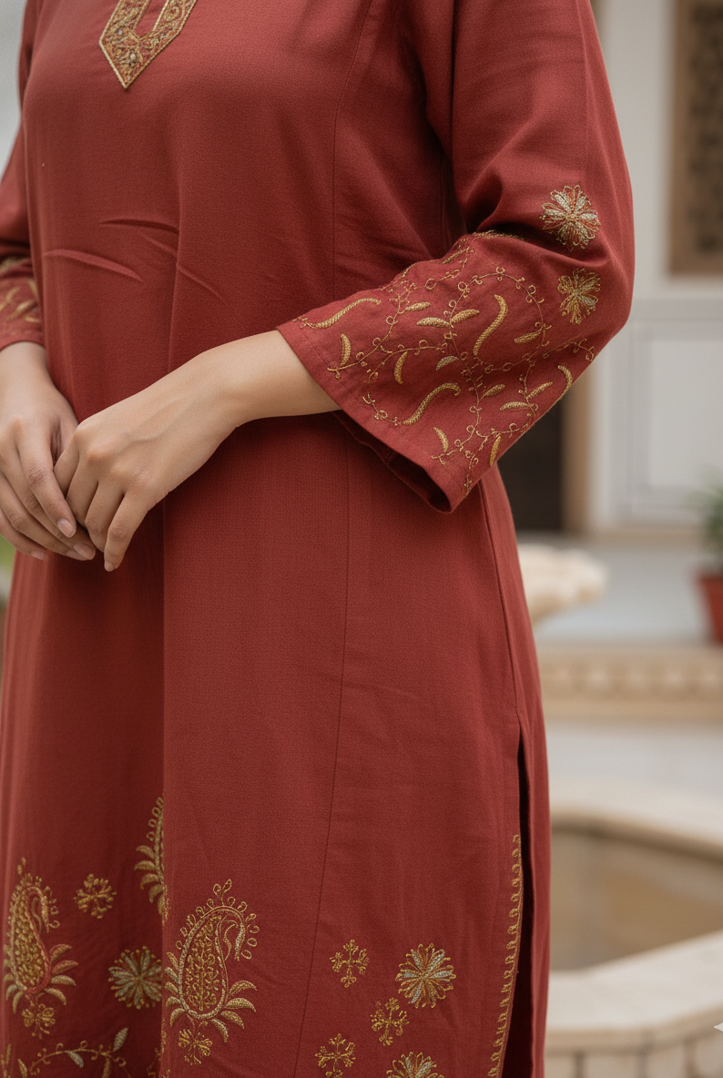 Pure Raffal Wool Ruh-e-Gulnaar Handwork Sozni Embroidery Pheran
