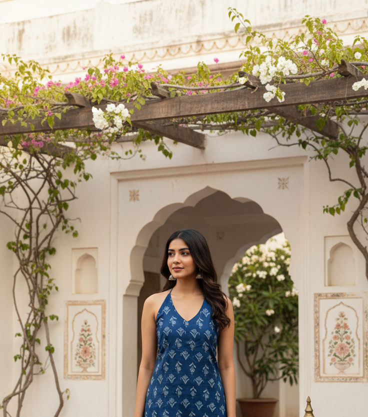 Noor - The Indigo Halter Kurti