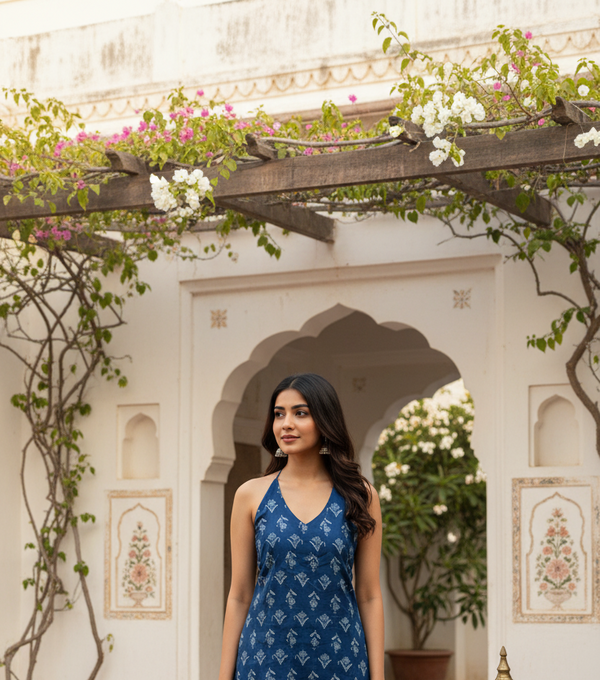 Noor - The Indigo Halter Kurti