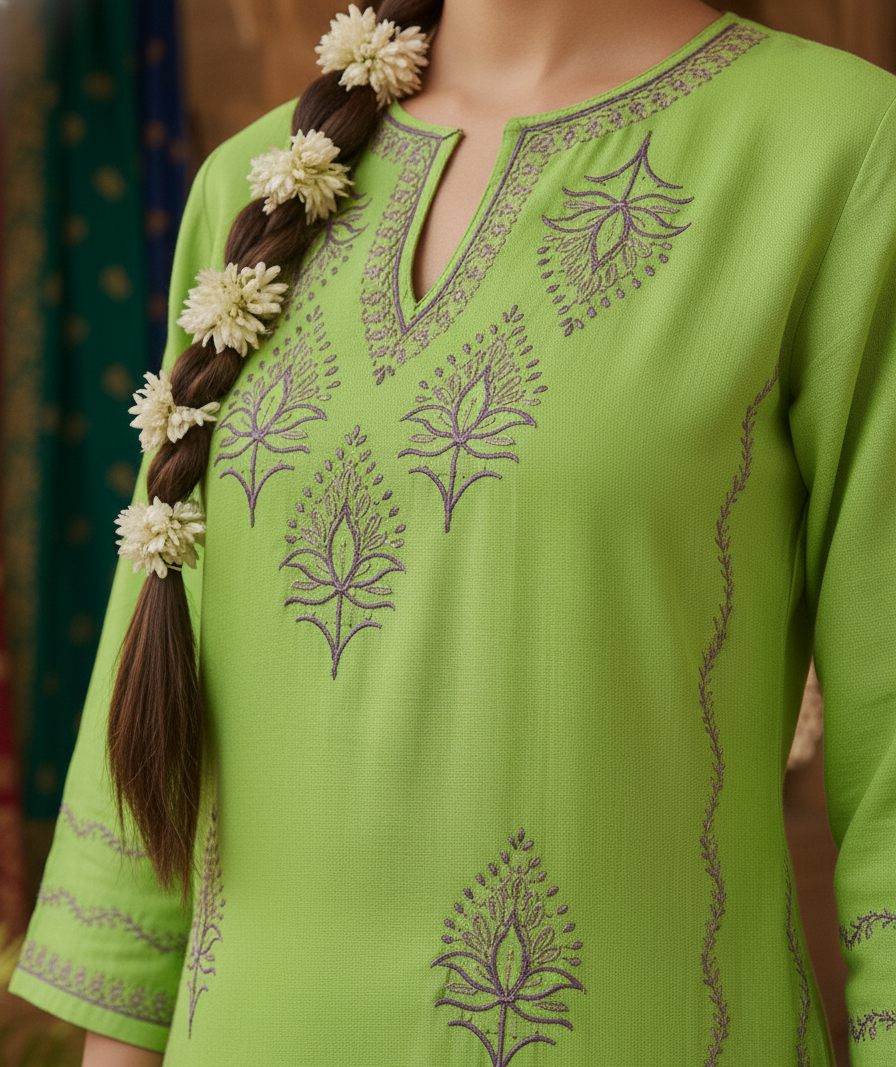 Gulnoor – Pure Raffal Wool with  Full Jama Handsozni Embroidery Pheran