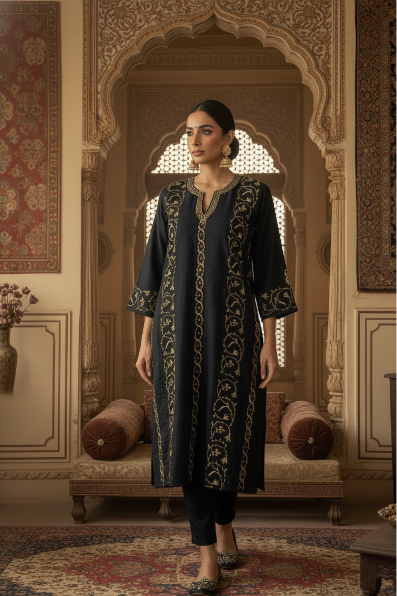 Afsana-é-Sozni – Pure Raffal Hand Sozni Embroidered Pheran