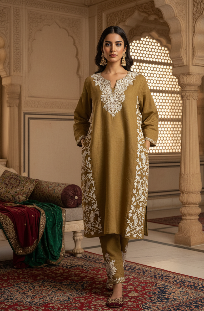 Zar-e-Sultana Kashmiri Aari Embroidered Pheran Set