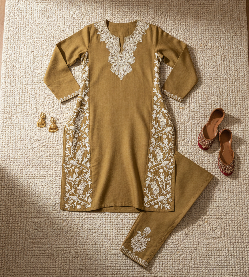 Zar-e-Sultana Kashmiri Aari Embroidered Pheran Set