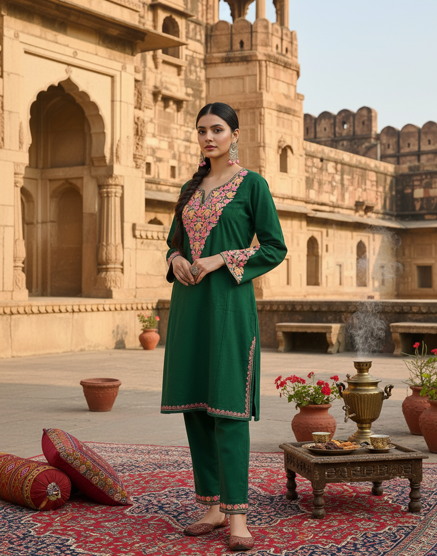 Gulzar-e-Zamarud Kashmiri Aari Embroidered Pheran Set