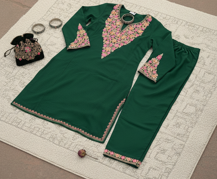 Gulzar-e-Zamarud Kashmiri Aari Embroidered Pheran Set