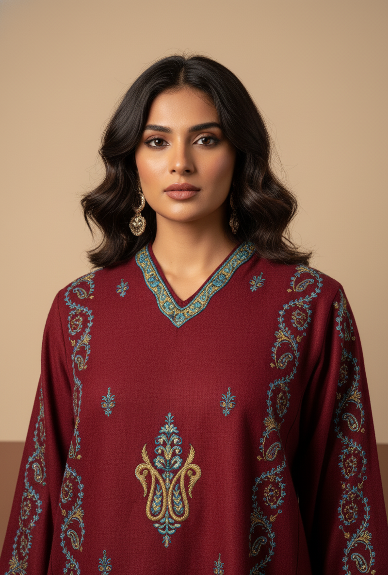Sufiya Kashmiri Aari Embroidered Maroon Pheran