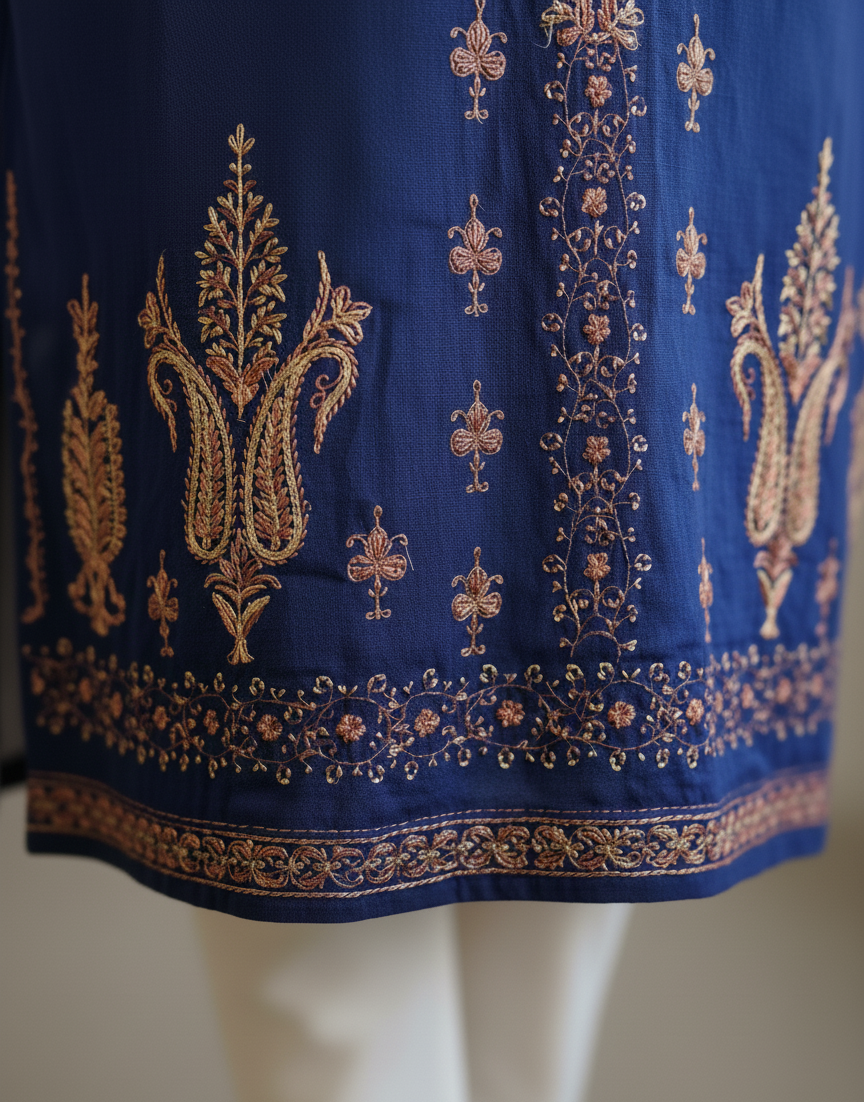 Pure Raffal Wool Neel Sozni Hand-Embroidered Pheran