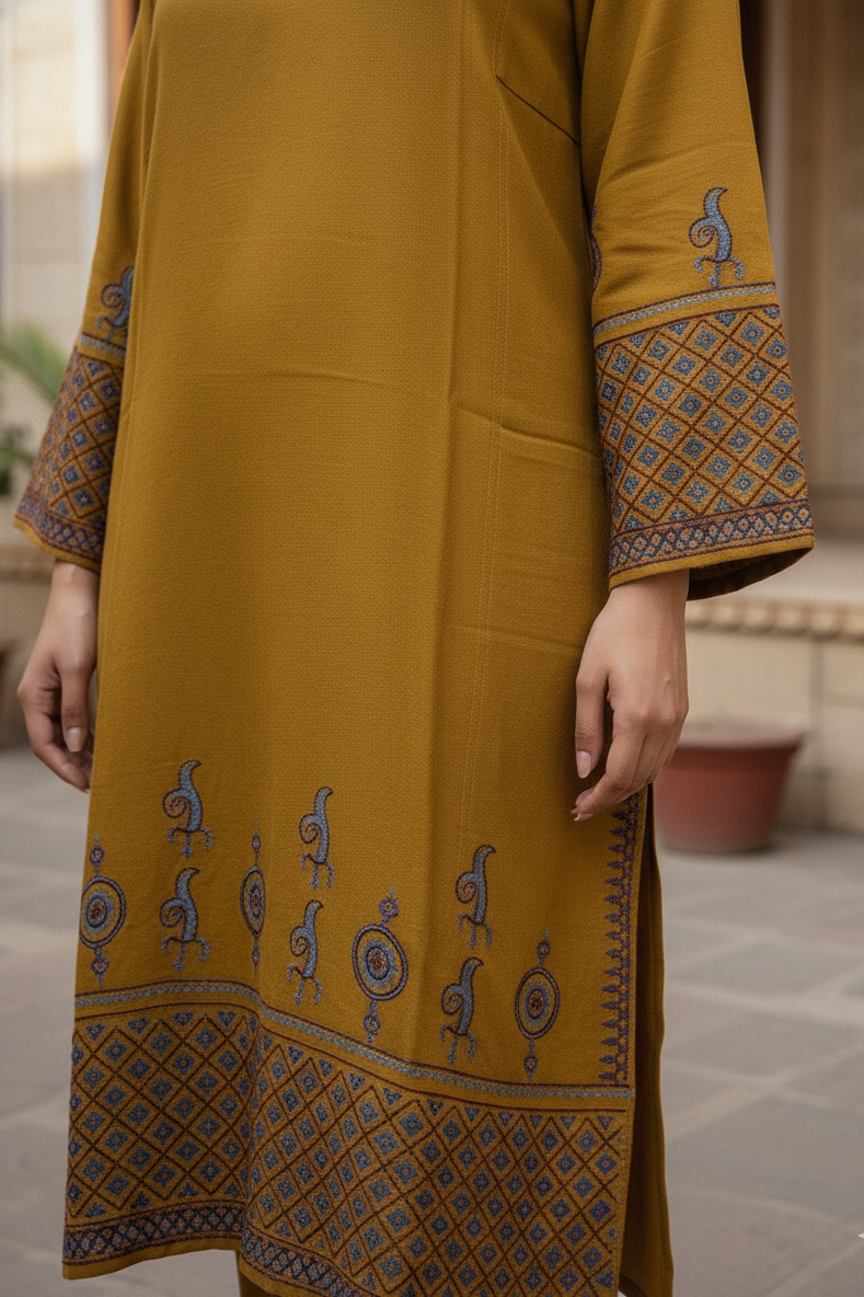 Pure Raffal Wool Mehrbaan Handwork Sozni Embroidery Pheran