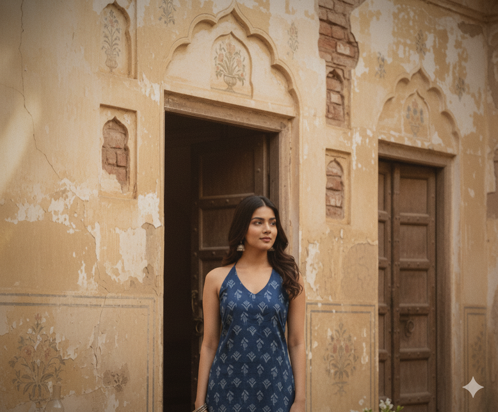 Noor - The Indigo Halter Kurti