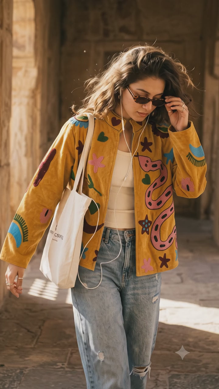 Serpente Giocoso Suzani Hand-Embroidered Jacket